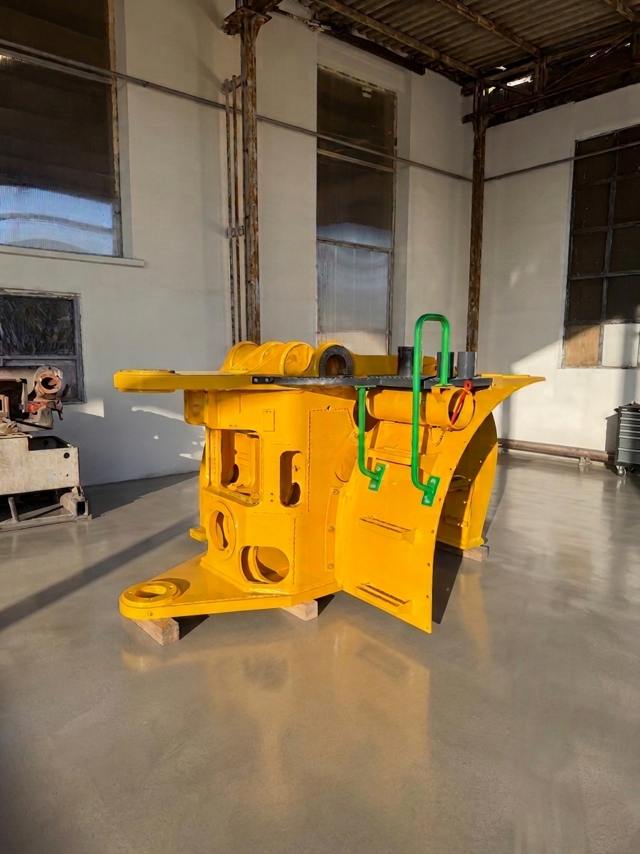 Yellow painted and machined structural steel assembly